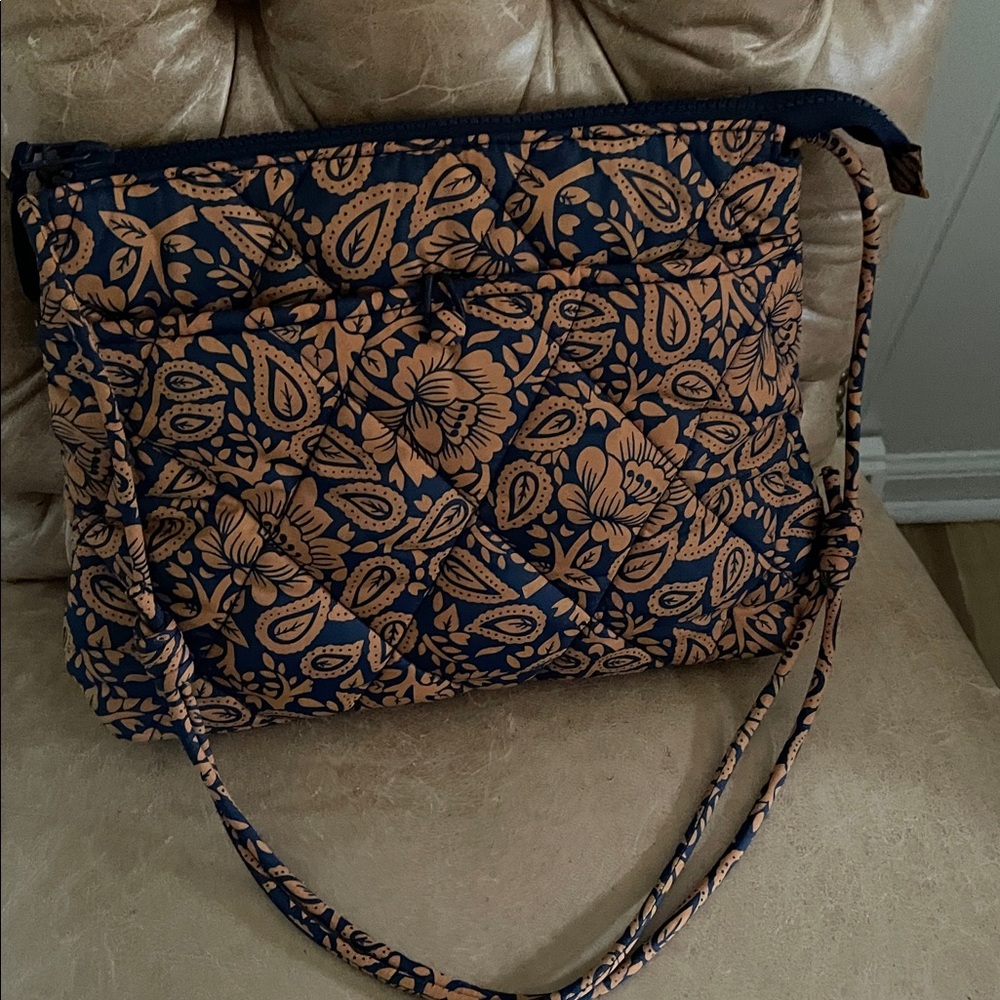 Vera Bradley Navy and Tan Floral Crossbody Bag